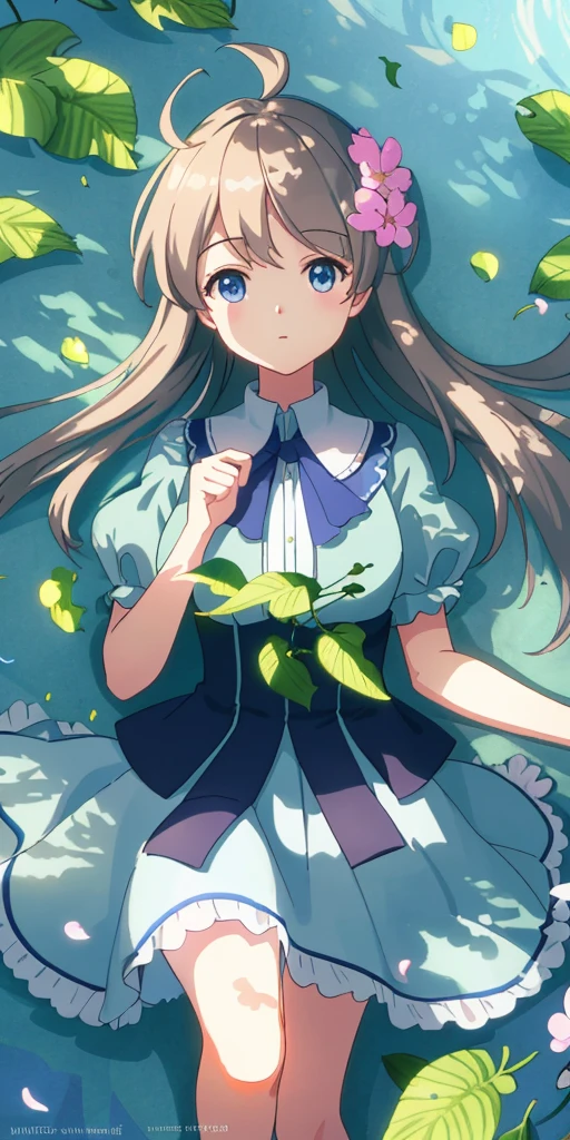 Masterpiece, best quality, (very detailed CG unity 8k wallpaper) (best quality), (best illustration), (best shadows) Nature', blue sea,delicate leaves petals of various colors falling in the air light Tracking, super detailed --v6