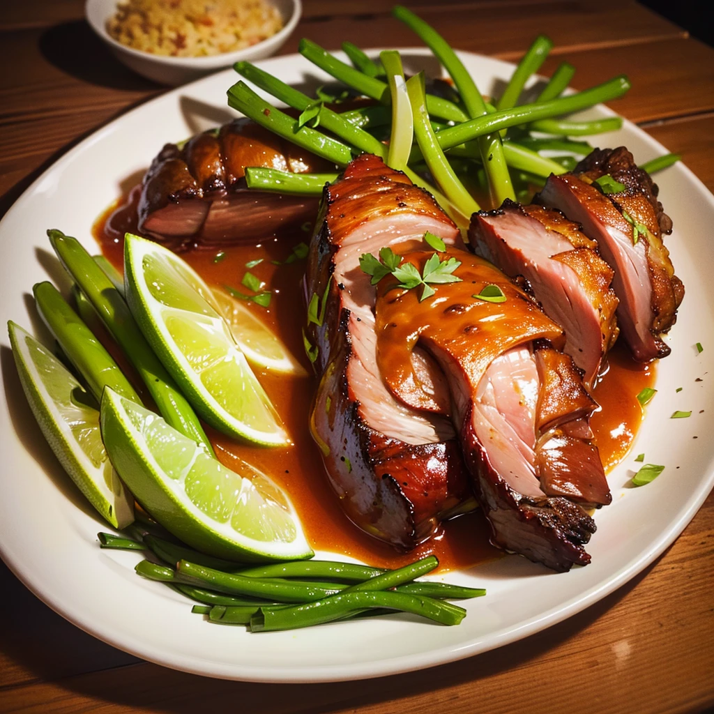 A night of braised pork, fat and thin, oily and delicate, a little chopped green onion, garlic, super realistic food pictures, the complete theme shown in the photo,, Randy Post, hyper realistic &quot;, hyper realistic&quot;, high res photo