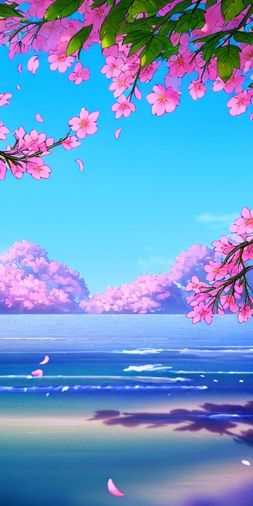Masterpiece, best quality, (very detailed CG unity 8k wallpaper) (best quality), (best illustration), (best shadows) Nature', blue sea,delicate leaves petals of various colors falling in the air light Tracking, super detailed , wanostyle --v6