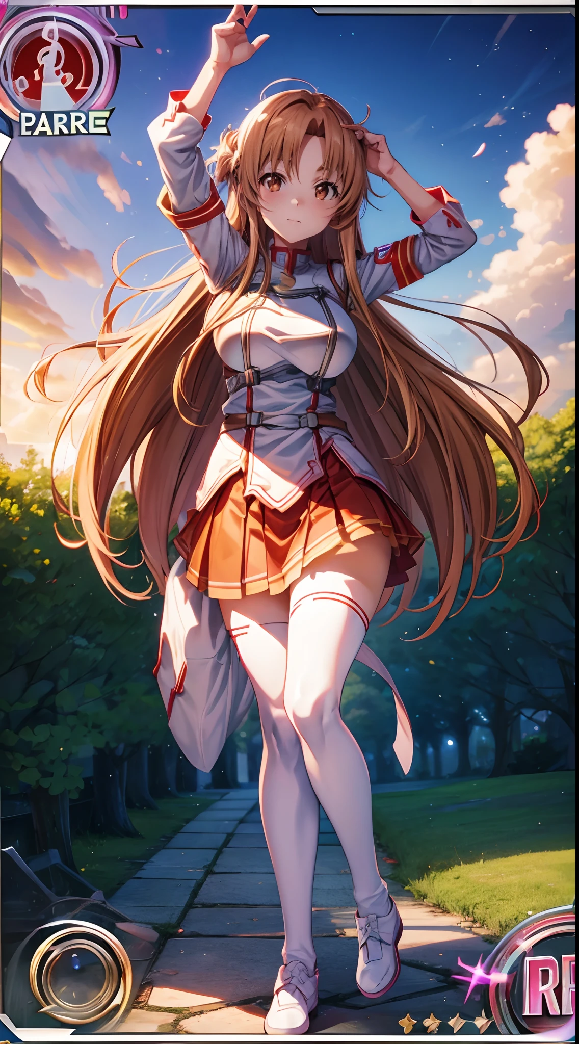 hight resolution, best pictures,Yuuki Asuna , super precision,、[3D images:1.35]、[[In high-quality anime、Cute Asuna with brown hair and brown eyes:1.15]]、high-school uniform、a park