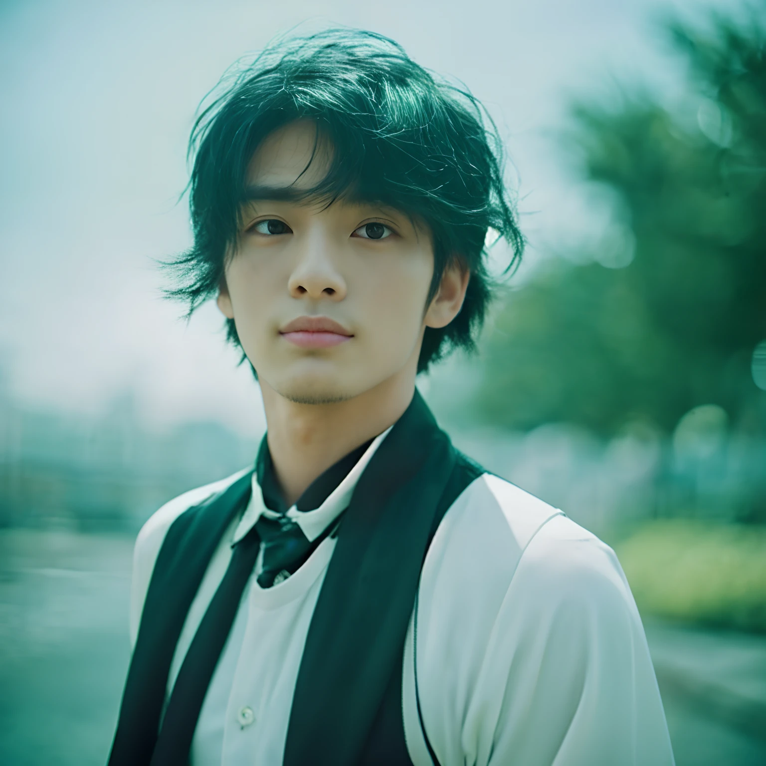 Black hair, surrealism, F/1.2, Fuji Film, 35 mm, 8K, Super Detail, masutepiece, Best Quality，Refreshingly handsome boy､full bodyesbian