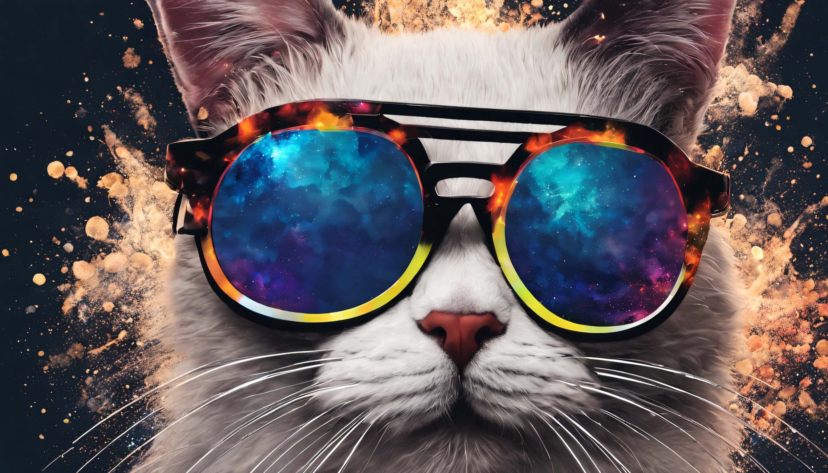 Dust particles that explode and spread,Cores vivas,Cat in sunglasses and headphones