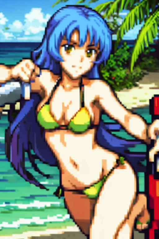 garota de bikini com uma arma