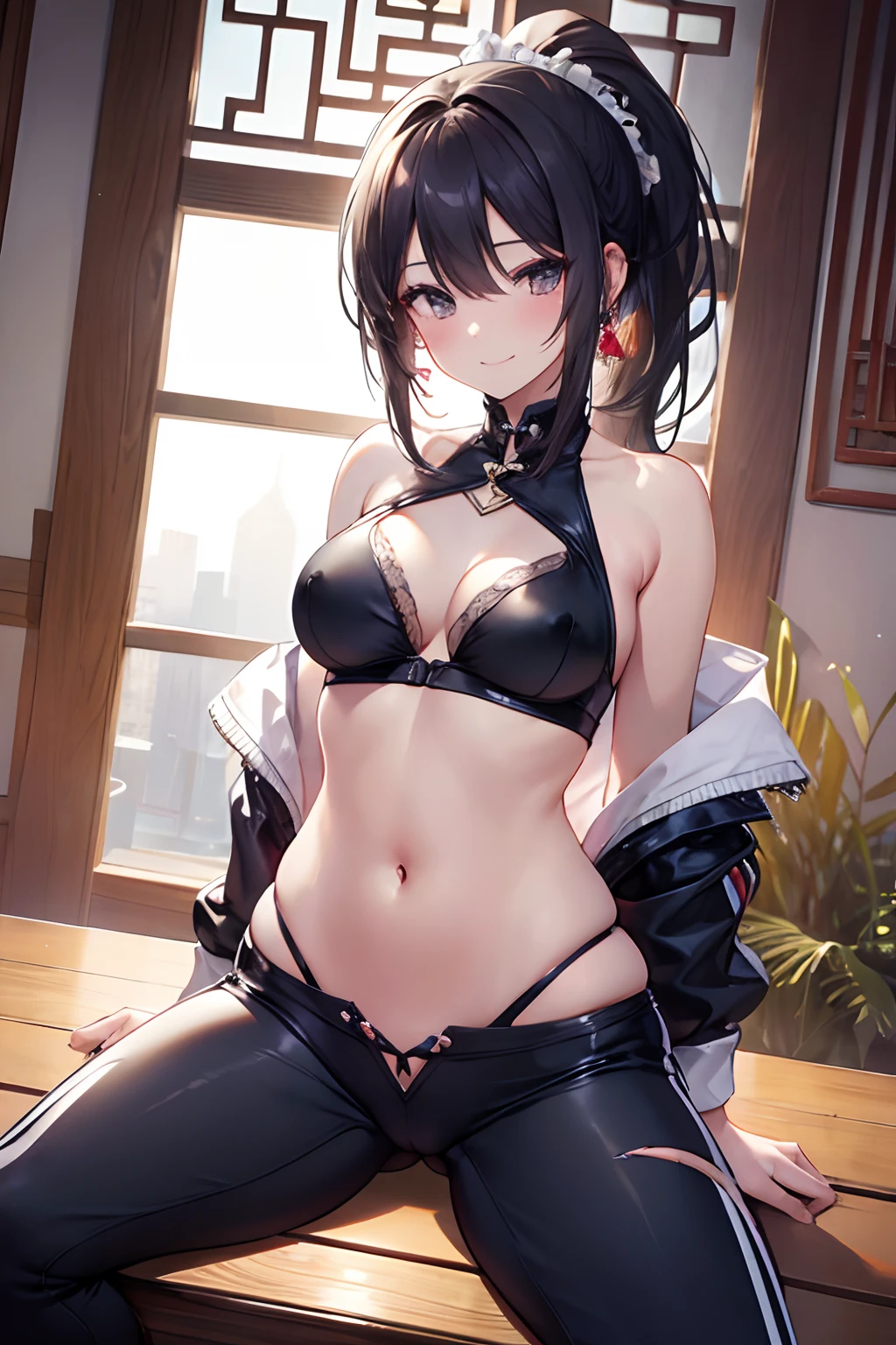 Hermosa chica china,de pie,Lean forward with your chest firmly against your legs,Belleza inigualable,Pantalones de goma brillantes,oversized buttocks,nalgas redondas,beautiful buttocks,nalgas hacia arriba,Single-haired ponytail,cabello negro,piernas delgadas,salto de altura,Soft and shy face,Laughing from the heart,耳Nipple Ring,collar,CADENAS,Behind the perspective
