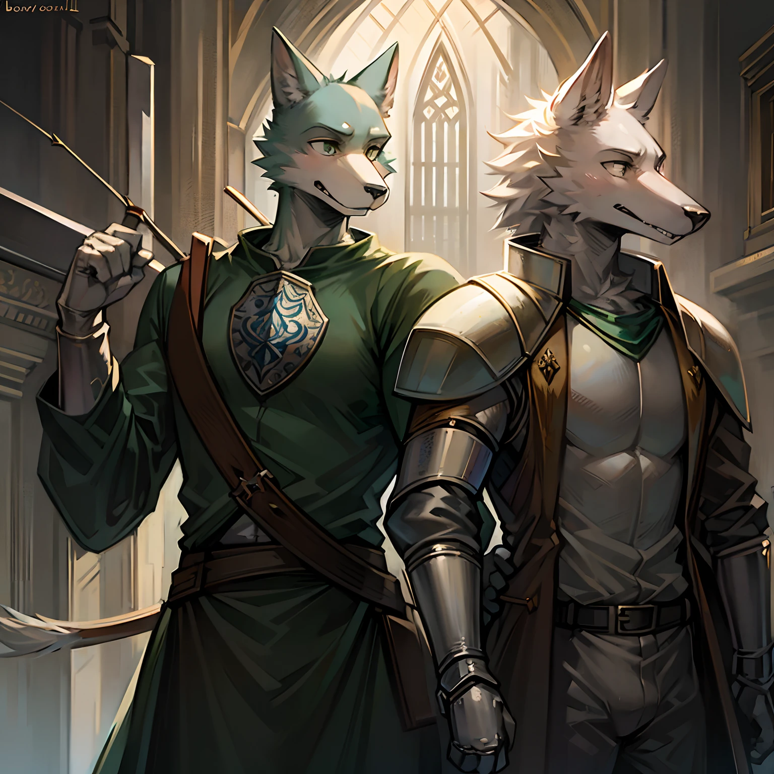 create me an image of legoshi from Beastars as a archer wearing paladin armor holding a sword