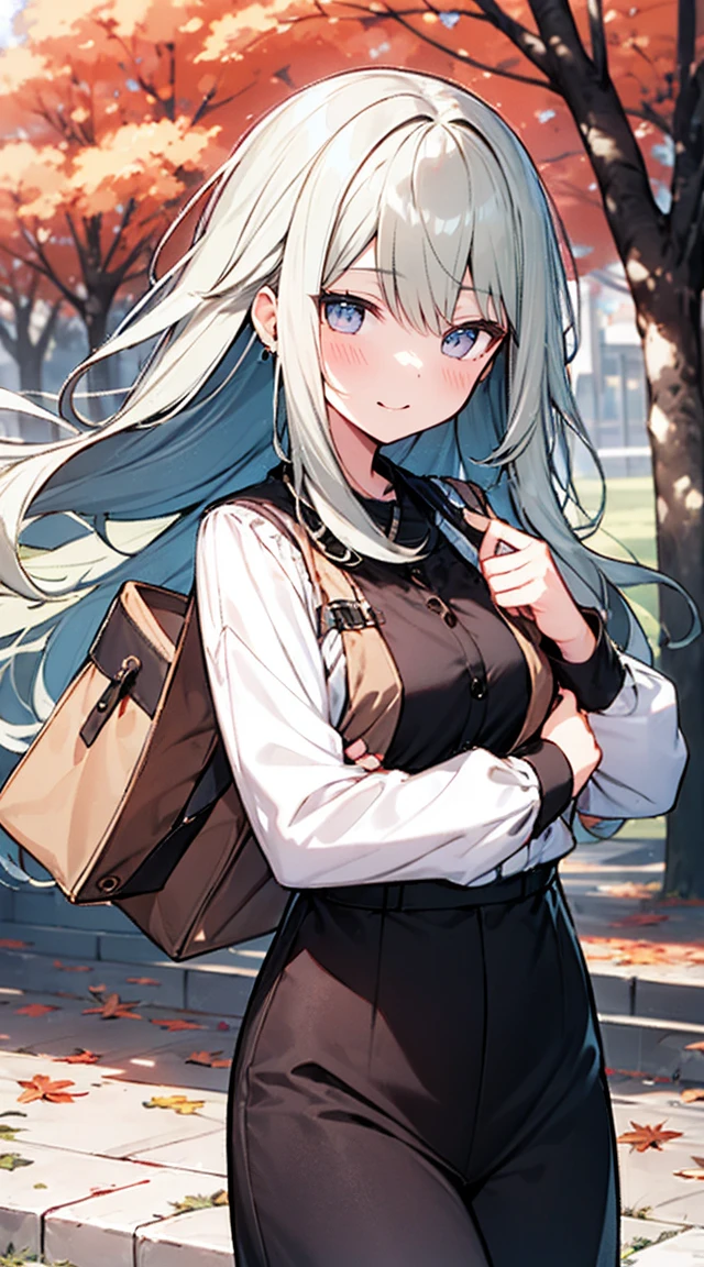 masutepiece, Best Quality,Illustration, Wallpaper, ultra -detail, Absurd beauty, 1beautiful girl、Bright hair color、Glitter and big eyes、Hair fluttering in the wind、♡、Autumn landscape、miscievous smile