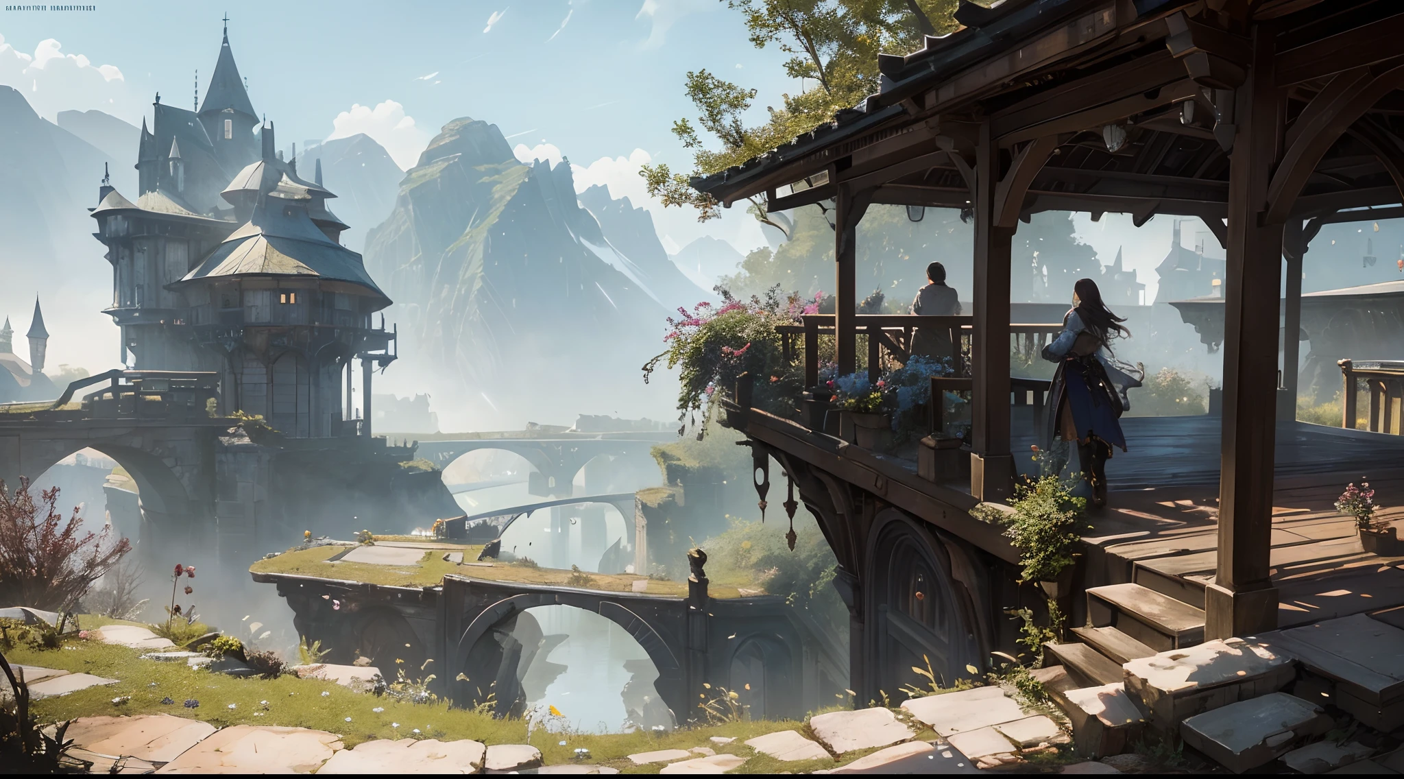 "(by Greg Rutkowski: 1.2), (masterpiece), ((best quality)), extremely delicate and beautiful, illustration, (fantasy landscape), A mesmerizing fantasy landscape with enchanting elements blending seamlessly. ((Eruyt Village)), A sense of tranquility and wonder fills the air, inviting exploration and discovery. Providing a distant view that captures the grandeur and atmosphere. From Brian Froud and Carne Griffiths and Wadim Kashin and John William Waterhouse, 8K post-production, high resolution, hyperdetailed, depth of field, HDR, intricate"