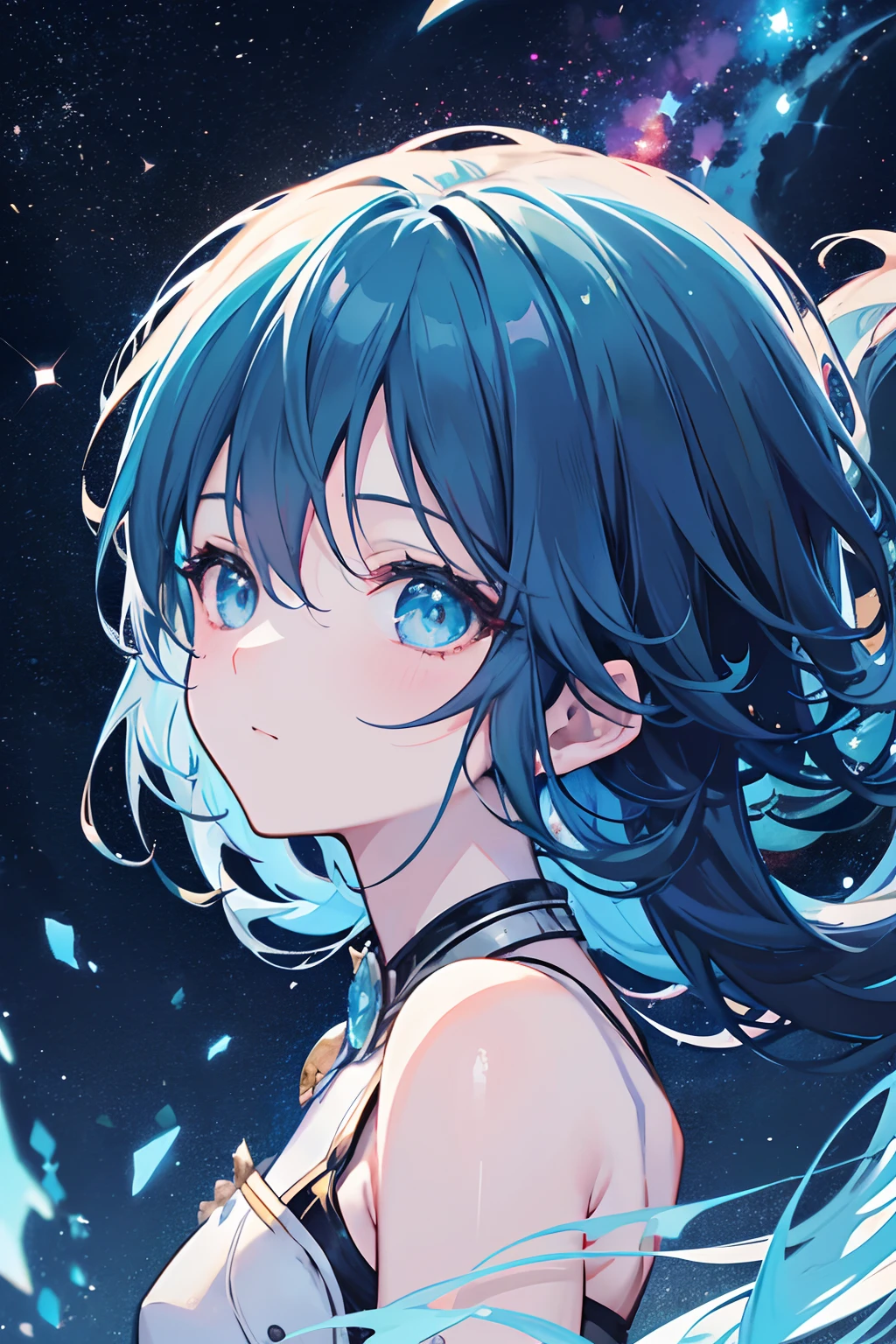 A close up of a anime girl with long hair and blue eyes - SeaArt AI