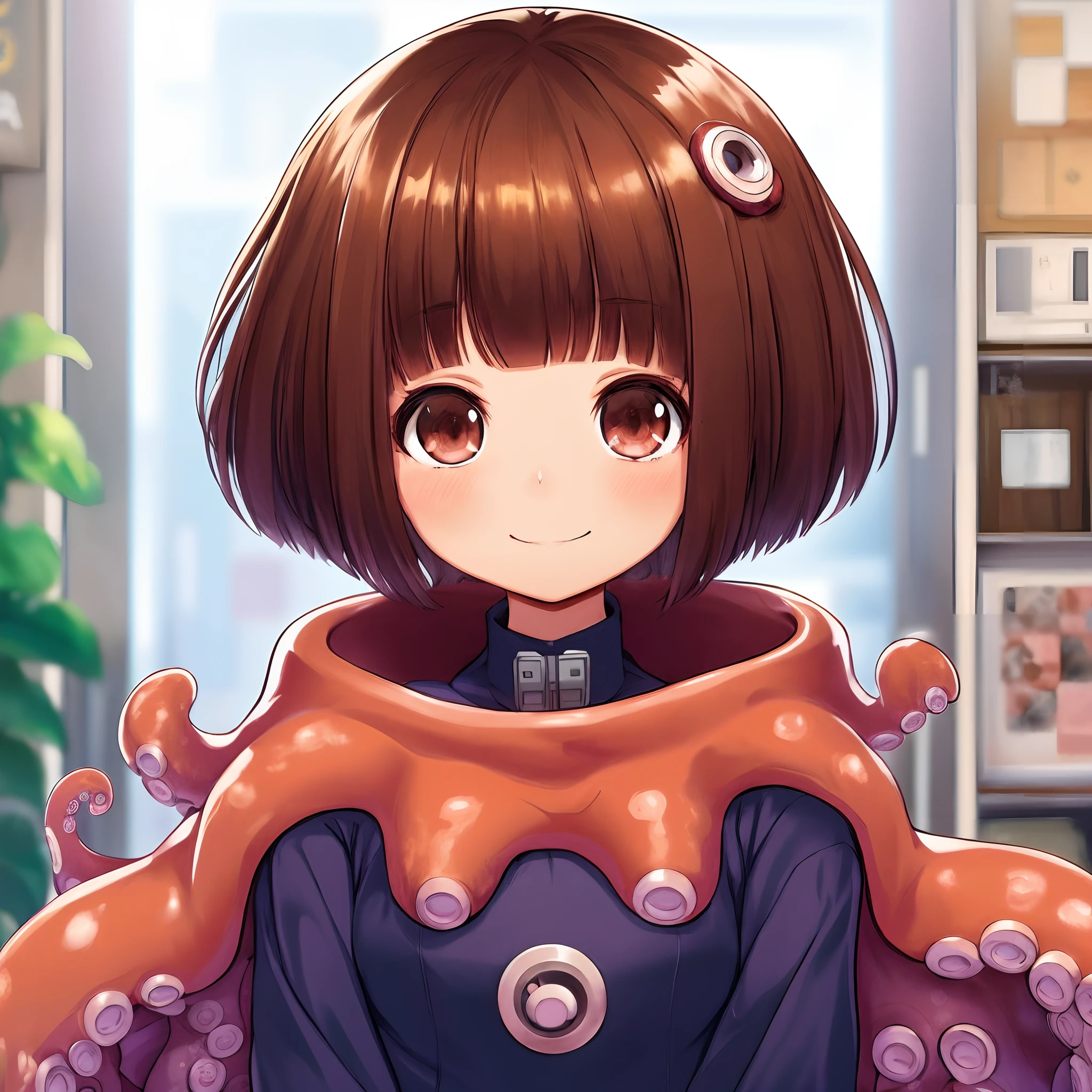 Anime girl with octopus tentacles around her neck, Fine details. Anime. tentacles, Anime visuals of cute girls, anime moe art style, iwakura lain, tentacles around, sayori, closeup Iwakura Lain, detailed anime character art, nanogirl, digital anime illustration, Anime Manga Robot!! Anime Girl, anime style 4 k