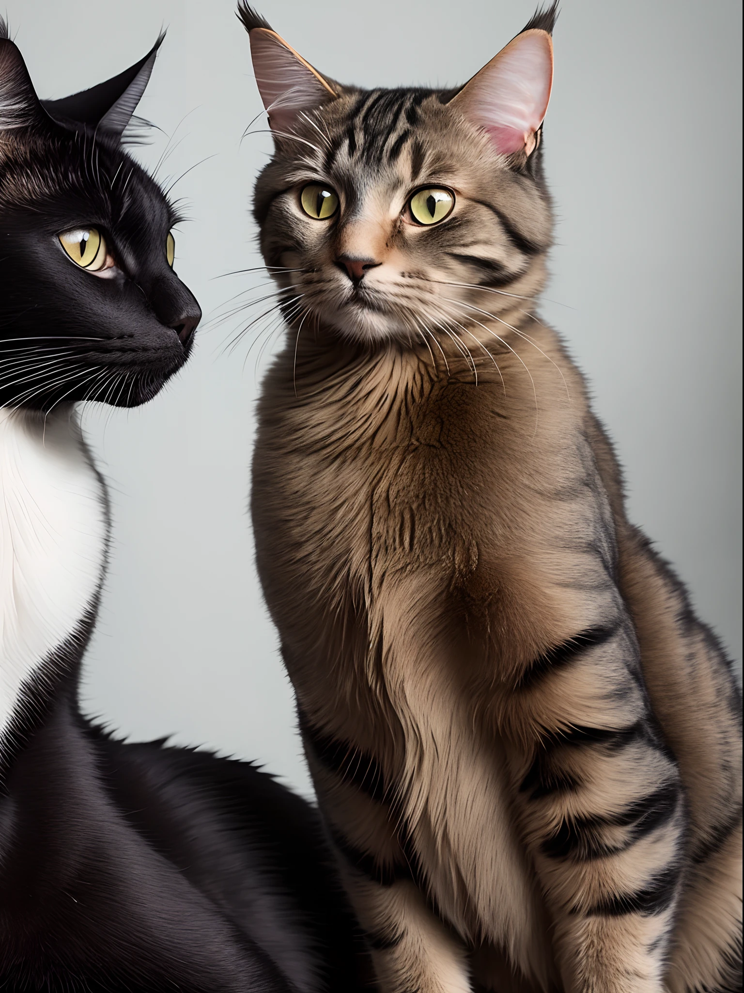 Maine coon cat as a queen with black cat as knight and tabby as rogue