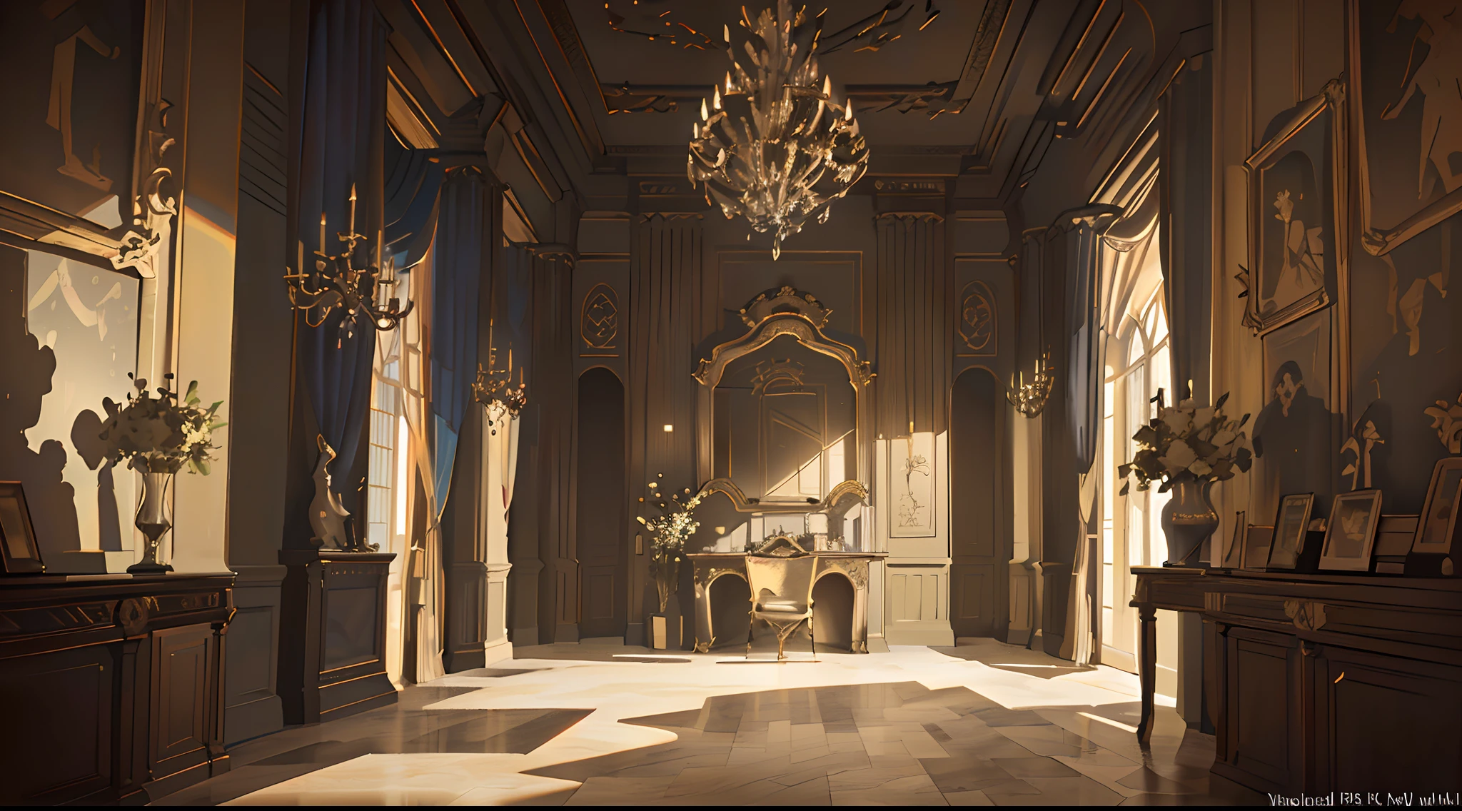 (highest quality, masterpiece), palace rooms, aristocratic rooms, Western-style interiors, baroque, gothic, bats, elegant, perfect composition, best exposition, HDR, dramatic, cinematic lighting, professional photography, immense details, Victorian