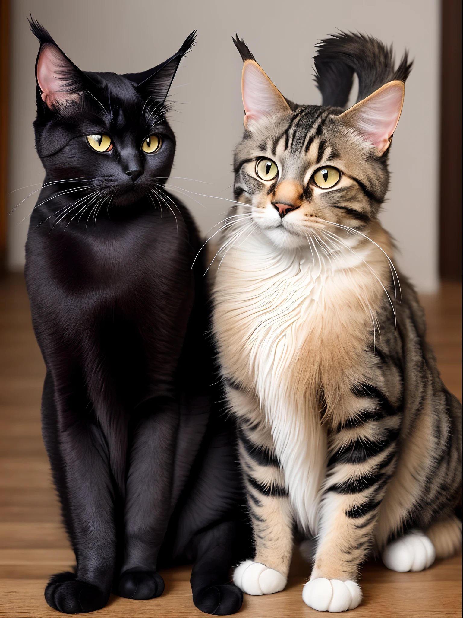 Siamese cat and Maine Coon untra realistic