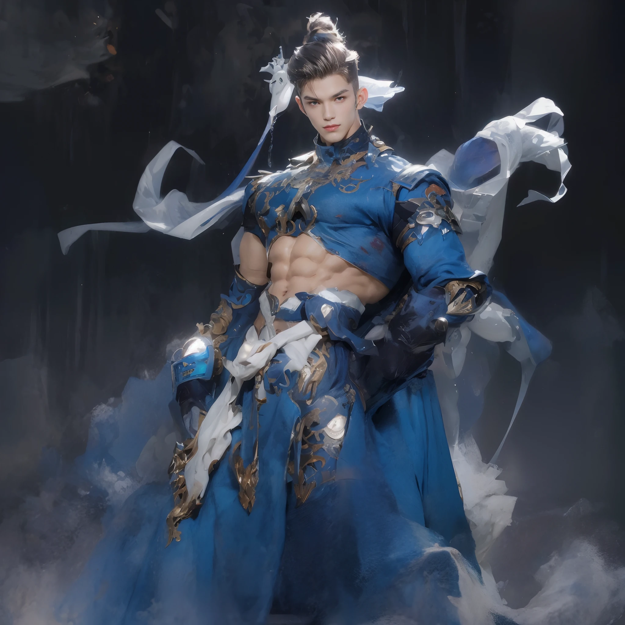 Sculpture design,Figures,GK model,male people,(The whole body of the character),Expose muscles,(sexy for),(Exquisite base),The color is bright,Rich in color,Handsome cybernetic boy looking at camera lingerie detailed muscular reality masterpiece,musculous,