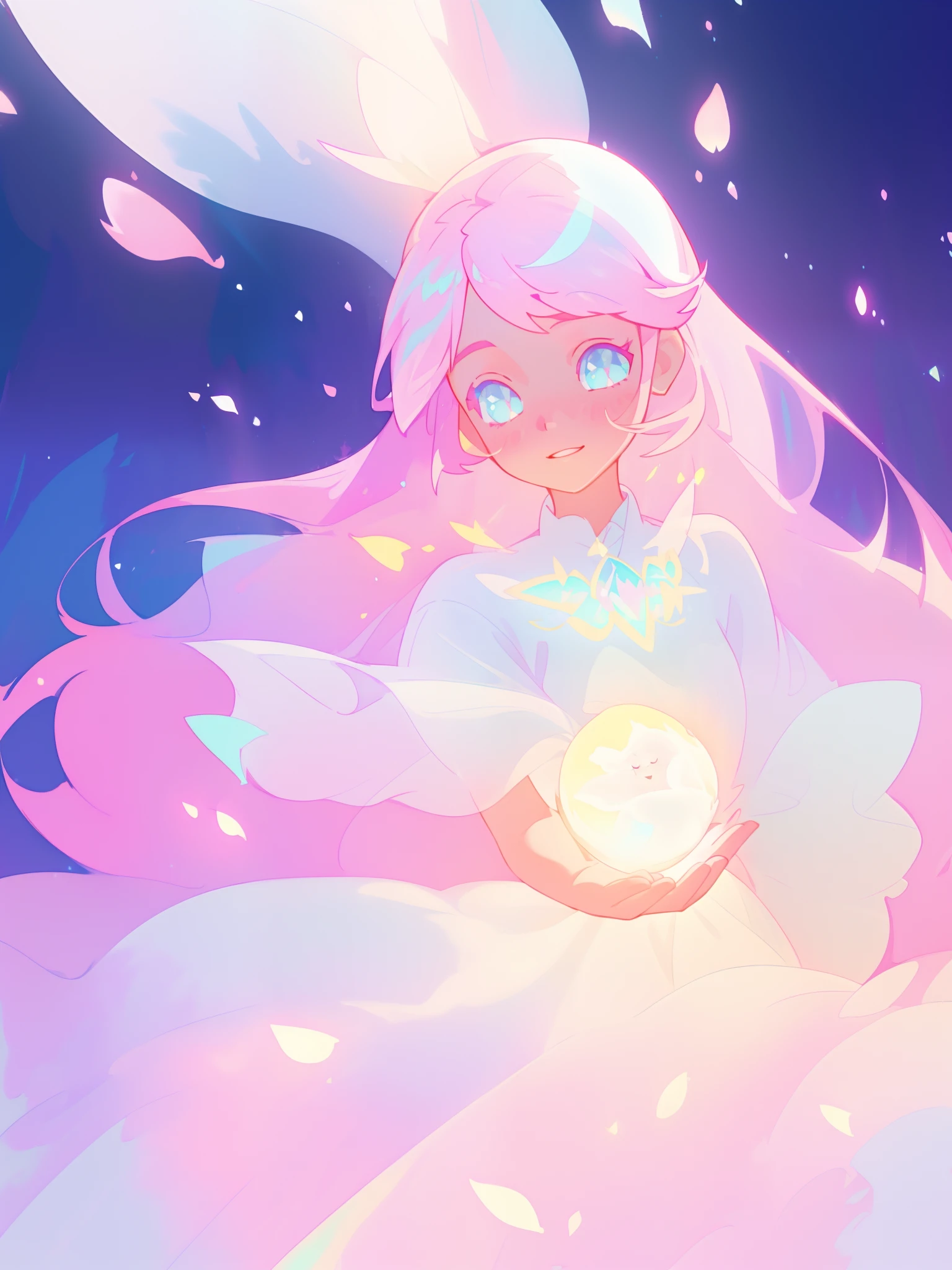 beautiful girl in glowing white dress, ((flowing white ballgown)), vibrant pastel colors, (colorful), magical lights, long flowing colorful pink hair, ((glowing aura around her)), flowing glowing hair, fantasia landscape background, whimsical, magical, fantasy, beautiful face, ((masterpiece, best quality)), intricate details, highly detailed, sharp focus, 8k resolution, sparkling detailed eyes, liquid watercolor