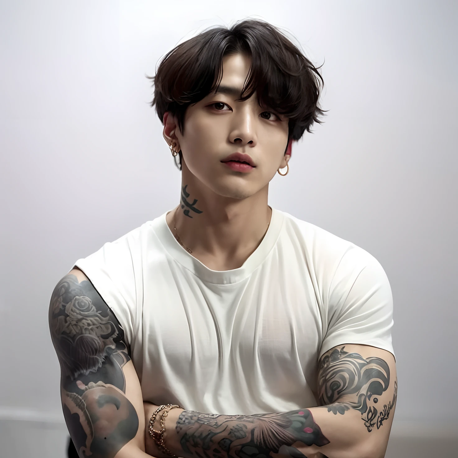 Hombre con un tatuaje en el brazo y una camisa blanca, jungkook, Taejune Kim, Cai Xukun, Hyung Tae, Jinyoung Shin, Artista coreano, Hyung Tae Kim, Hong June Hyung, Inspirado por Jeonseok Lee, Hombre surcoreano, Yanjun Chengt, con tatuajes, Hyung-tae Kim, Hyung - Tae Kim