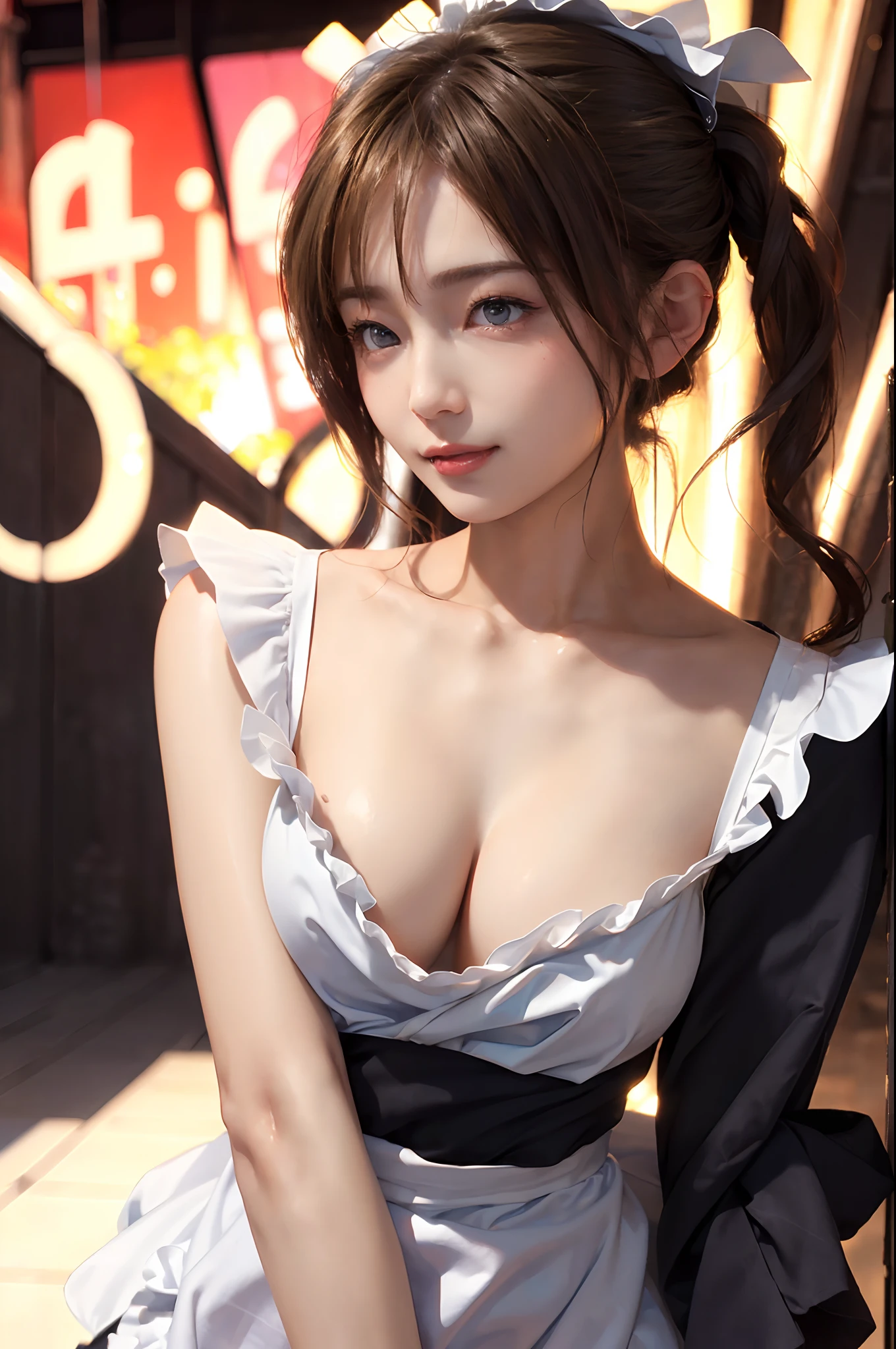 ((top-quality、8K、masterpiece:1.3)),Clear, Fine-grained skin、Beautiful clear eyes、cleavage of the breast、(Backshots:1.5)、Carefree and natural smile、(Medium bob,blondehair:1.5,)、(Hair disheveled in the wind:1.3)、(Cute maid with frills:1.5)、Beautiful girl with a smile、Citizen Pool、(thin-waist:1.3)、(Dynamic and provocative poses:1.2)、((NSFW))
