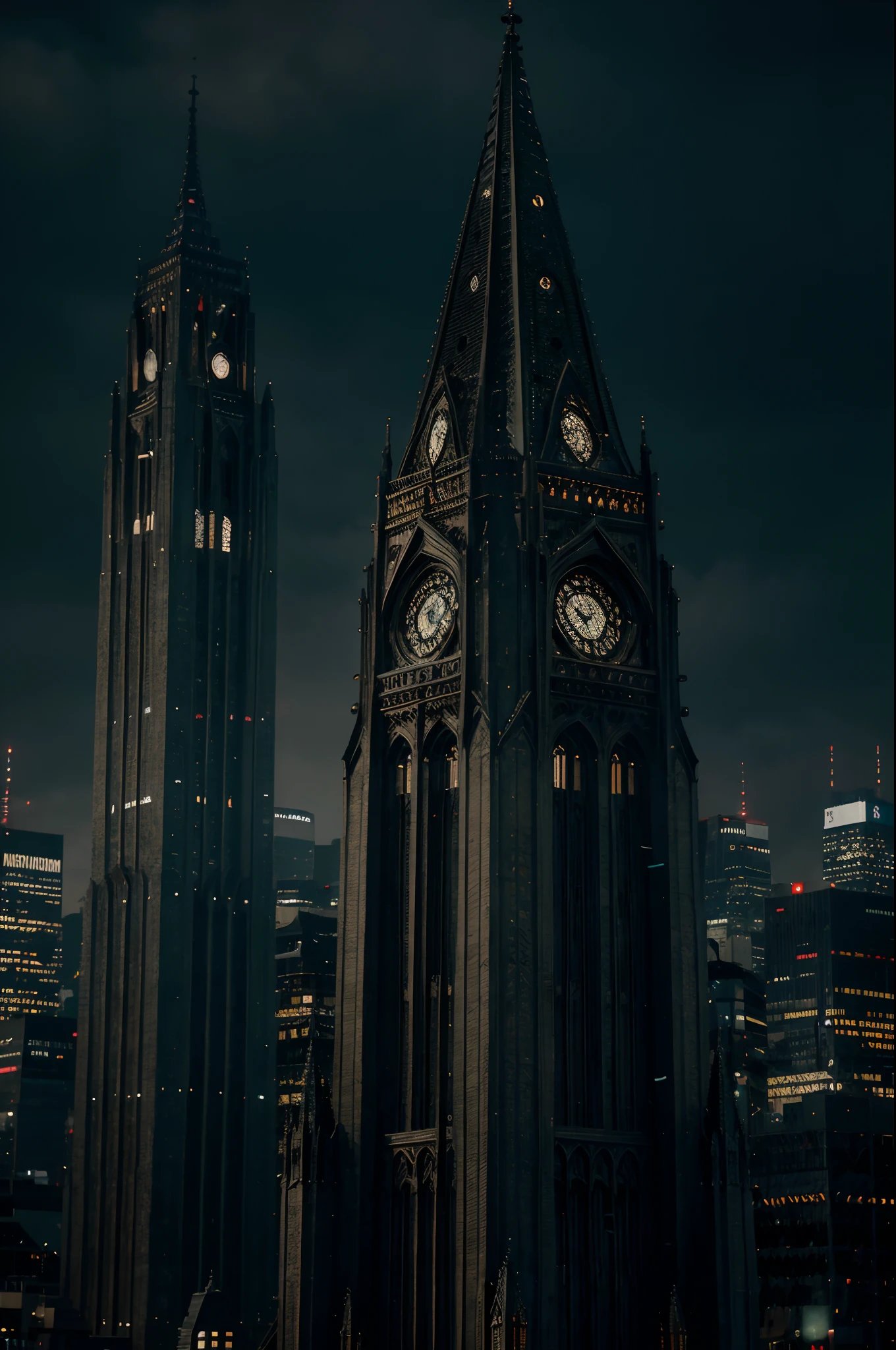 An iron structure with Gothic allegories and a cyberpunk style, a tower that brings together all religions stands in the middle of a metropolis that is the capital of the world in the year 2060.
It is night, the sky is chaotic and the world is restless.
Style: Ultra realistic, HDR, cinematic, cinema.