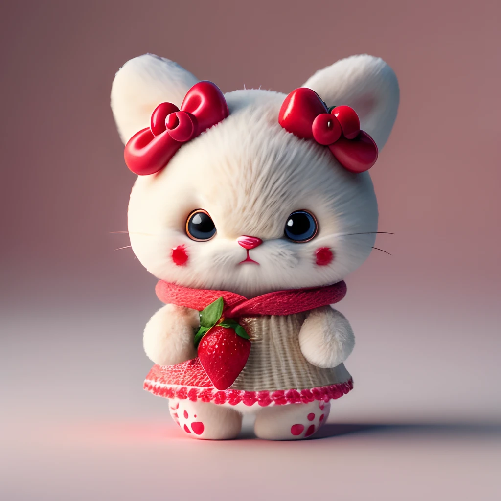 hello kitty with a cherry and a strawberry on white background