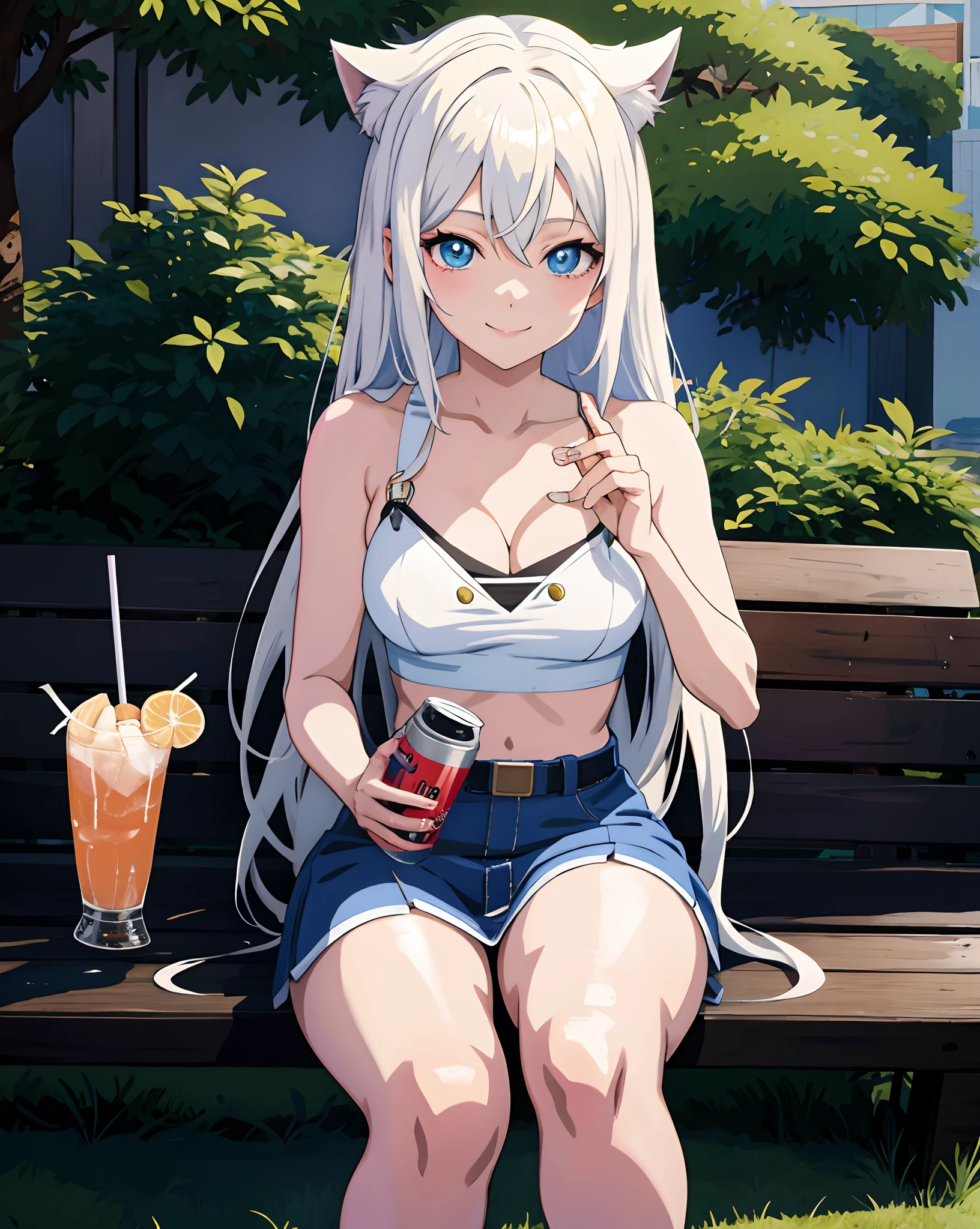 anime girl sitting on a bench with a drink and a phone, anime girl drinks energy drink, perfect white haired girl, seductive anime girl, anime style 4 k, attractive anime girl, girl with white hair, beautiful anime girl, cute anime girl, 4k anime wallpaper, young anime girl, anime girl, pretty anime girl, anime moe artstyle, kantai collection style, smile