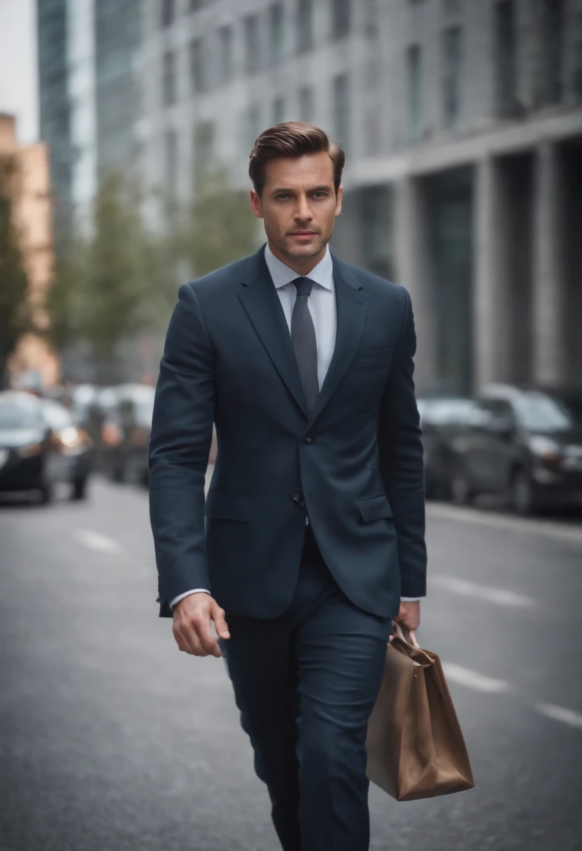 one business man walking on the road in the city