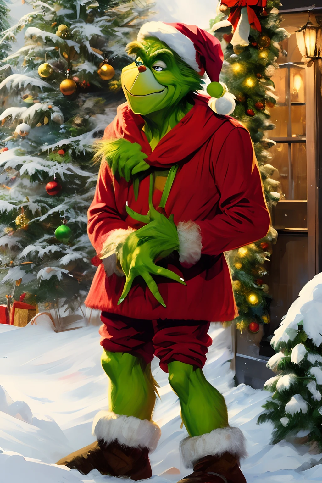 The grinch at Christmas with a sign