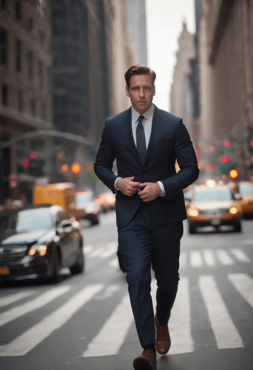 Arafed man in a suit and tie walking across a street - SeaArt AI