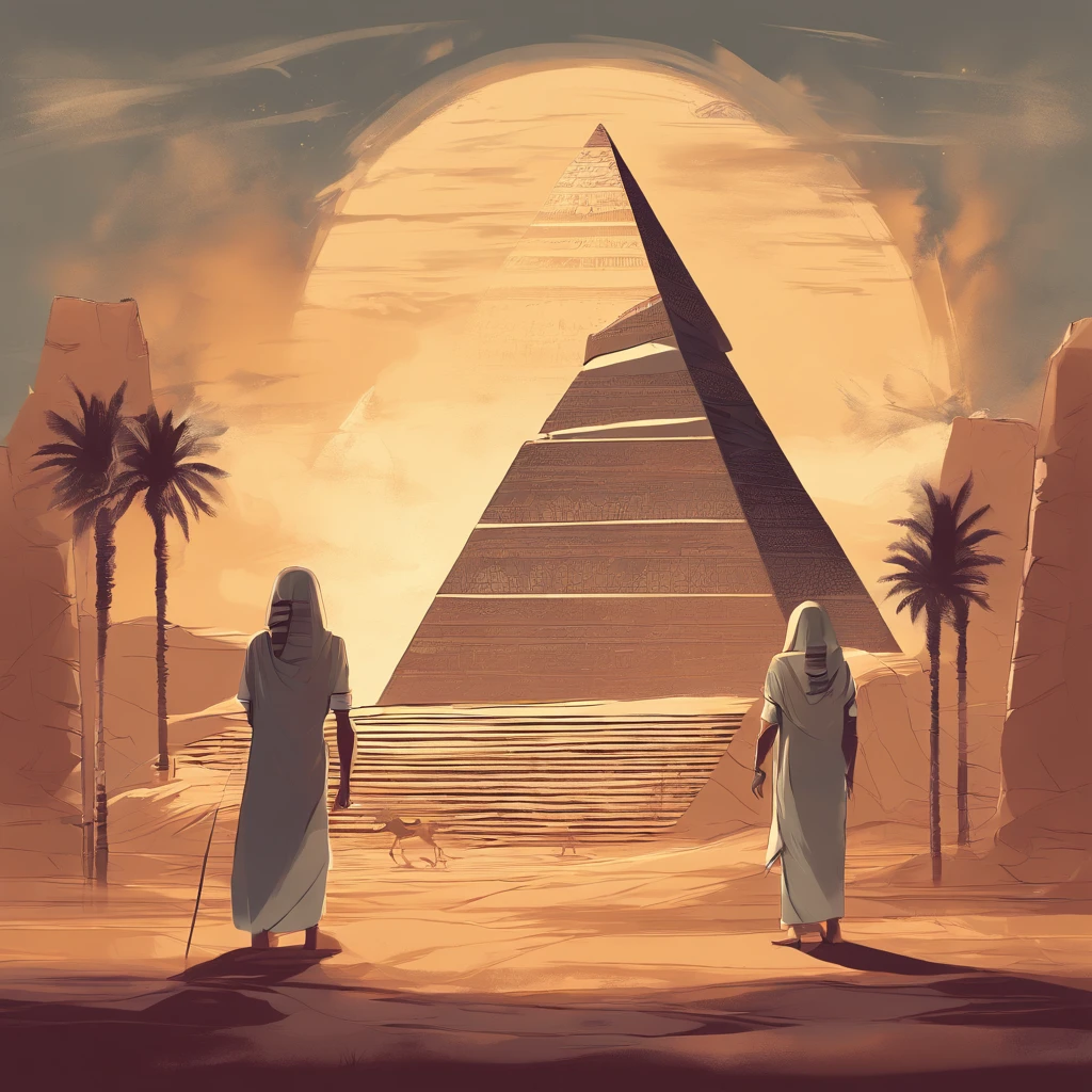 ((ambiance hypnotique)), Deux momies égyptiennes à l’intérieur d’une pyramide, Deux hommes qui ont l’air de danser, (effet psychédélique), représentation des dieux egyptiens,