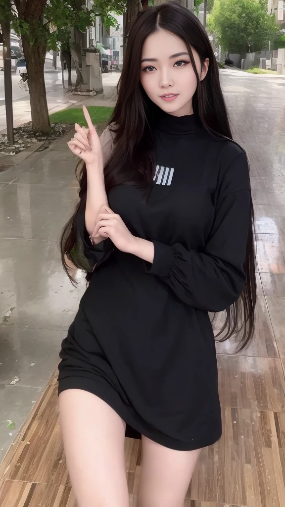 Beautiful Woman, high-res, Age 20-25 years, beautidul eyes, Exquisite Face, Beautiful mouth Long black hair, Wear the same uniform as the original.. The color of the clothes is the same.. Random gestures, Random background, blurred background