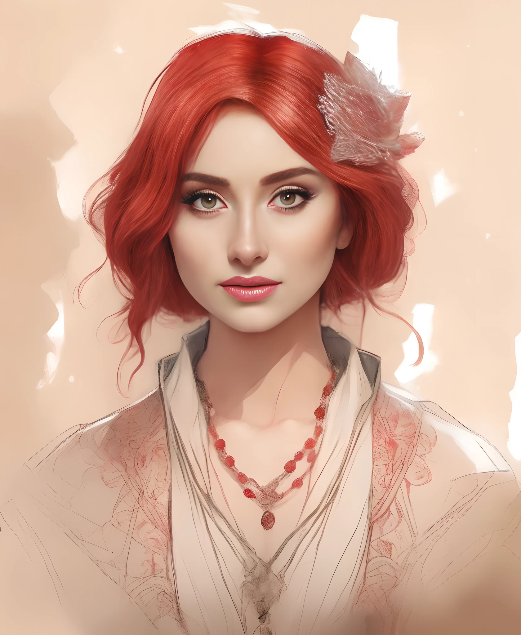 a woman with red hair, fantasy character portrait, (the woman is wearing servant clothes), fantasy female portrait, fantasy genre portrait, detailed character portrait, inspired by Johann Friedrich Overbeck, a portrait of the character, rpg book portrait, epic portrait illustration, ((watercolor painting style))