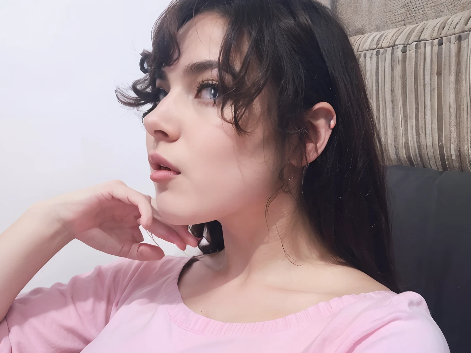 Big boobs without a bra and with the tongue out