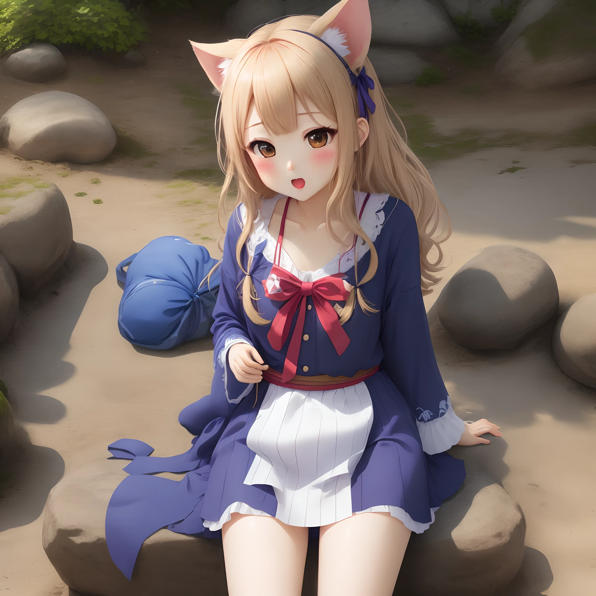 nsfw,pov,looking at viewer,Close-up of crotch,Mimi Princess connect,mimi,Princess connect,bottom less,cute little pussy,crotch,hat,fur-trimmed capelet,rabbit ear ,little girl,loli,female masturbation,Fingering,orgasm, Detailed, Pretty, (masterpiece), (Good anatomy),outdoors,nature,blush,