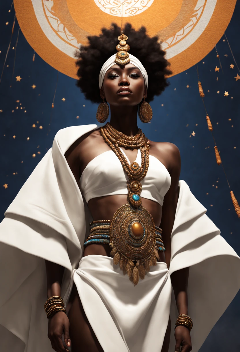 (Professional 3D rendering:1.3) de (Realistic:1.3) Foto de arte mais bonito do mundo，Obaluaiê, The African Orisha, homem forte,roupas brancas e pretas,Orisha of the healing of the men of the earth,cores branco e preto, vestindo um ade detalhado e intrincado, wry look, cosmic god,impressionismo,Afrofuturista, close rosto, 8k unidade render, poros da pele, very dark lighting, sombreamento pesado, circunstanciado, rosto detalhado, (Vibrando, fotografia realista, Realistic, Dramatic, Escuro, foco nítido, 8k), (Roupas africanas de tribos :1.4), ((((use tecidos)))), (intrincado:1.4), decadente, (altamente detalhado:1.4), Pintura digital, rendering by octane, art stations, conceito-arte, liso, foco nítido, germe da arte, (Loish:0.23), Wlop Ilya Kuvshinov, e greg rutkowski e alphonse mucha gracias, (global ilumination, studiolight, light volumetric), chuva forte, floating particles, fantasia, Nosso, close-up rosto, ((Fundo escuro noite estrelada:1.3)),CGSesociedade,art stations