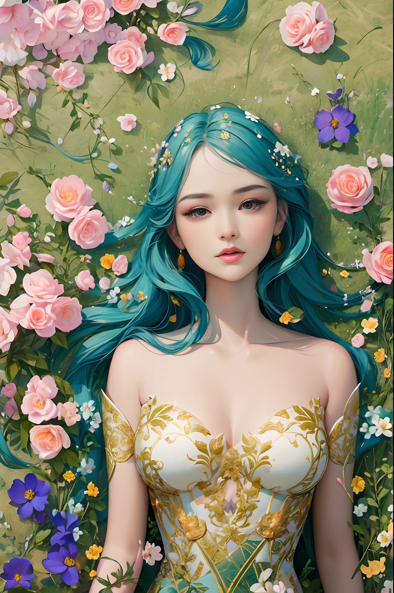 Ultra-high resolution (8K, Best quality), Highly detailed, Masterpiece:1.2, Amazing image of a beautiful woman, Delicate facial features, mesmerizing eyes, Mesmerizing lips, Flowing hair, An ethereal game of light and shadow, vivid vivid colors, Intricate floral elements, Seamless integration of fractal art, Rich and varied textures, Dreamlike atmosphere, Harmonious composition, dynamicposes, graceful movements, Lovely garden setting, Captivating perspective, magical ambiance, Surreal and engaging visual storytelling, Finely crafted brushstrokes, Meticulous attention to detail, Immersive、Lifelike depiction, Out of this world、Awesome artistic expression.