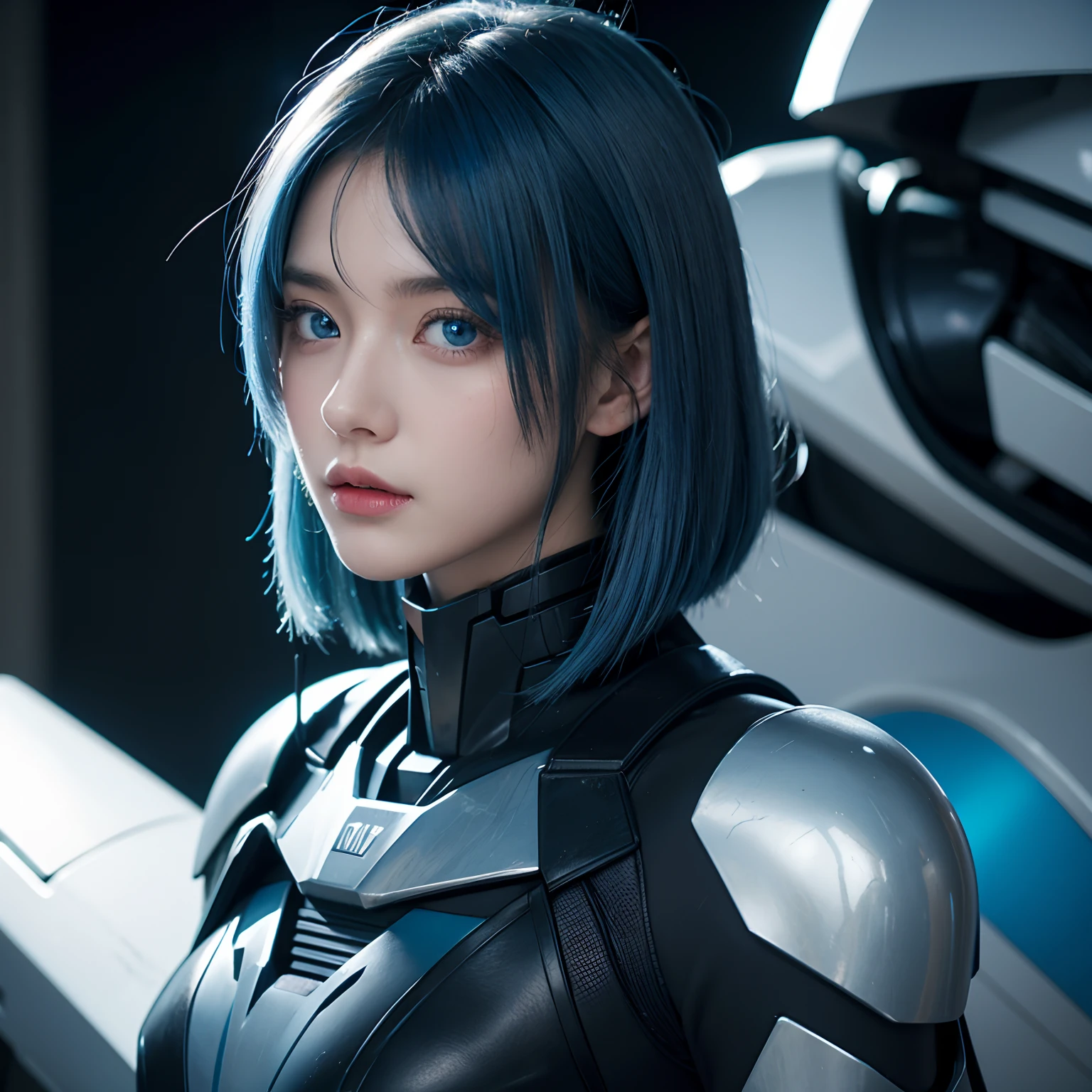 Girl, two-dimensional, day-man, mecha, blue eyes, blue hair