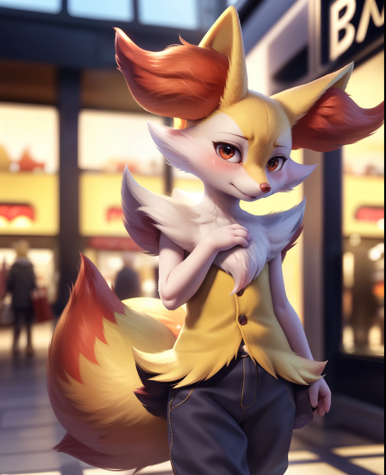 (uploaded On E621,8k, Raw Photo,high Resolution,high Quality),((masterpiece)),((small Braixen)),presenting ,public,((clothing)),shopping Mall,shy,blush,public Nudity,(cinematic Lighting), Backlighting, (shaded),detailed Background, By Dagasi,(by Personalami), By Silverfox5213,[by Ruan Jia],