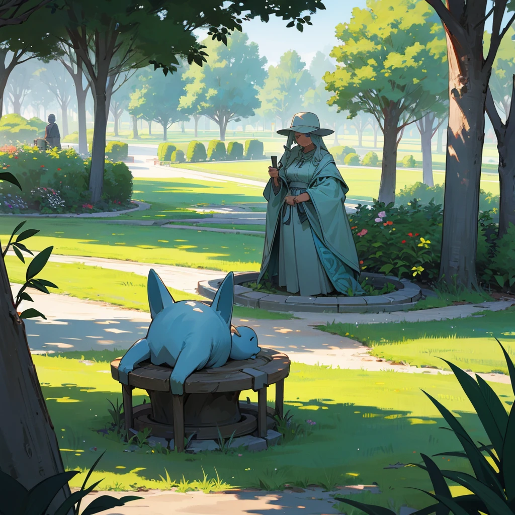 Idyllic cultivated park with shrub sculptures