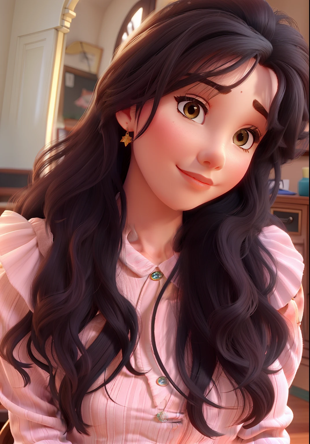 A very beautiful young woman with big hair, high quality
