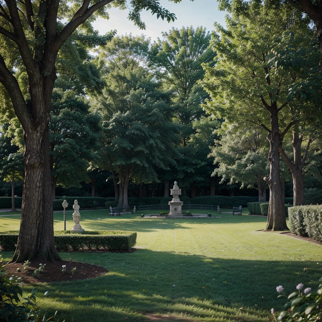 Idyllic cultivated park with shrub sculptures