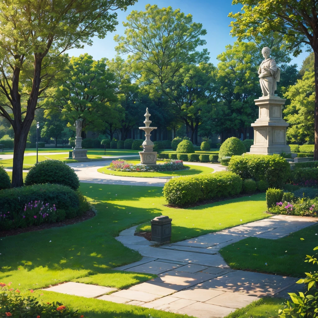 Idyllic cultivated park with shrub sculptures