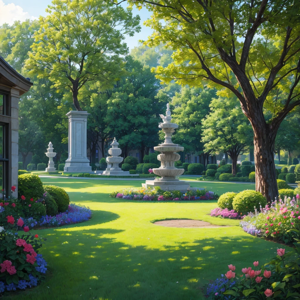 Idyllic cultivated park with shrub sculptures