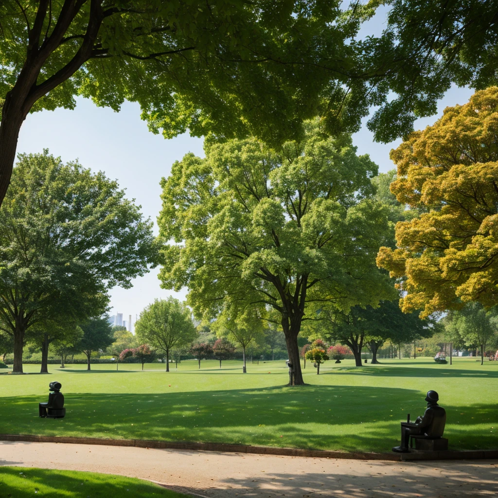 Idyllic cultivated park with shrub sculptures