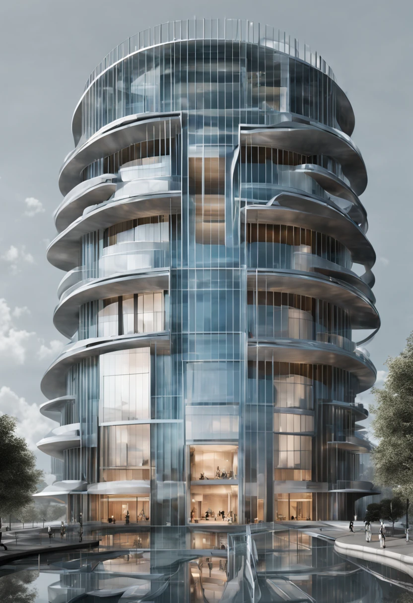 a tall building with a spiral staircase going up to the top, transparent building, futuristic tower, futuritic high tech architecture, built around ocean, concept art. 8 k, in style of norman foster, beautiful city of the future, futuristic skyscraper, surreal sci fi architecture, futuristic architecture concept, buildings made out of glass, future architecture, huge futuristic building