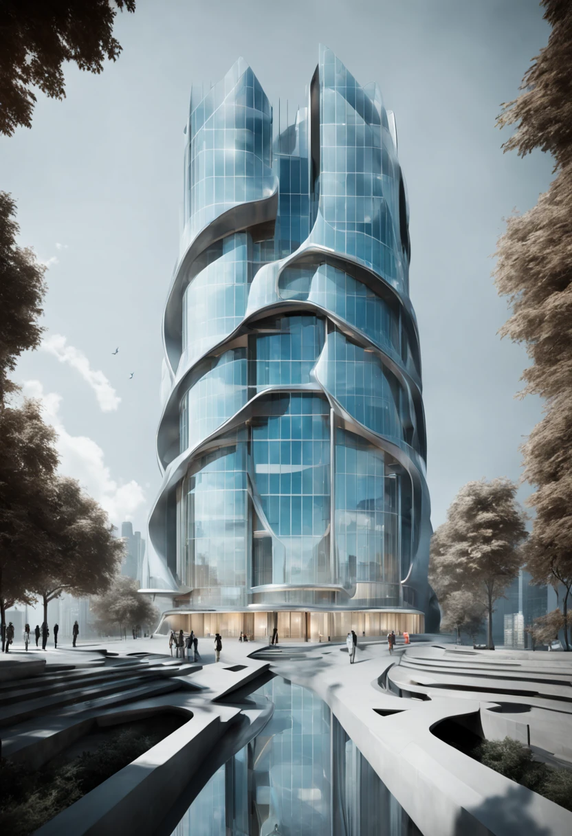 a tall building with a spiral staircase going up to the top, transparent building, futuristic tower, futuritic high tech architecture, built around ocean, concept art. 8 k, in style of norman foster, beautiful city of the future, futuristic skyscraper, surreal sci fi architecture, futuristic architecture concept, buildings made out of glass, future architecture, huge futuristic building