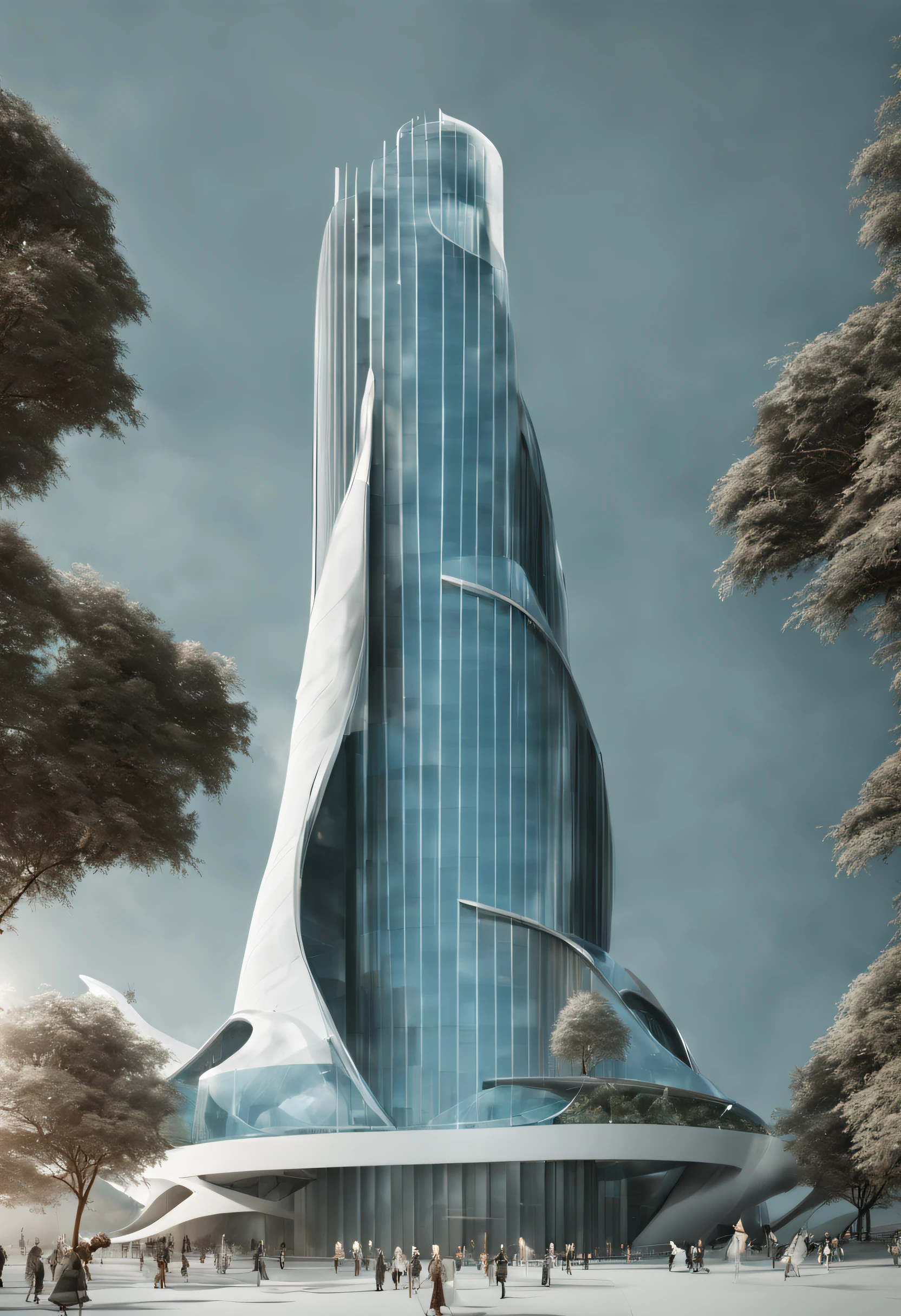 a tall building with a spiral staircase going up to the top, transparent building, futuristic tower, futuritic high tech architecture, built around ocean, concept art. 8 k, in style of norman foster, beautiful city of the future, futuristic skyscraper, surreal sci fi architecture, futuristic architecture concept, buildings made out of glass, future architecture, huge futuristic building