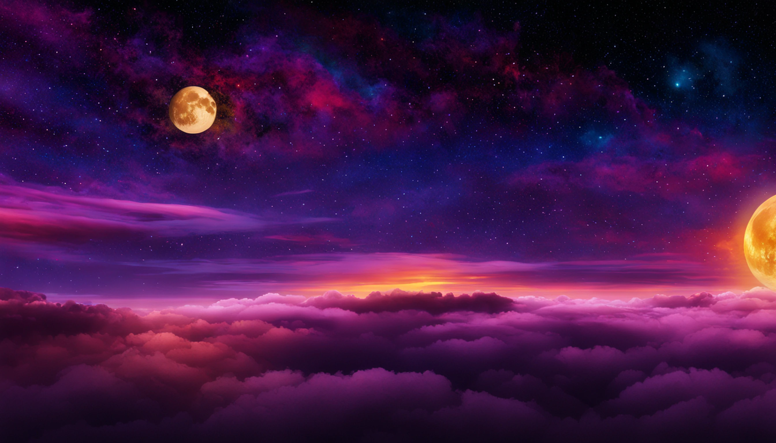 Vast landscape photo, (viewed from below, the sky is above and the open field is below), a girl standing on a flower field looking up, (full moon: 1.2), (meteor: 0.9), (nebula: 1.3), distant mountains , Trees BREAK Crafting Art, (Warm Light: 1.2), (Fireflies: 1.2), Lights, Lots of Purple and Orange, Intricate Details, Volumetric Lighting, Realism BREAK (Masterpiece: 1.2), (Best Quality), 4k, Ultra-Detailed, (Dynamic Composition: 1.4), Very Detailed, Colorful Details, (Rainbow Colors: 1.2), (Glow Lighting, Atmospheric Lighting), Dreamy, Magical, (Solo: 1.2)