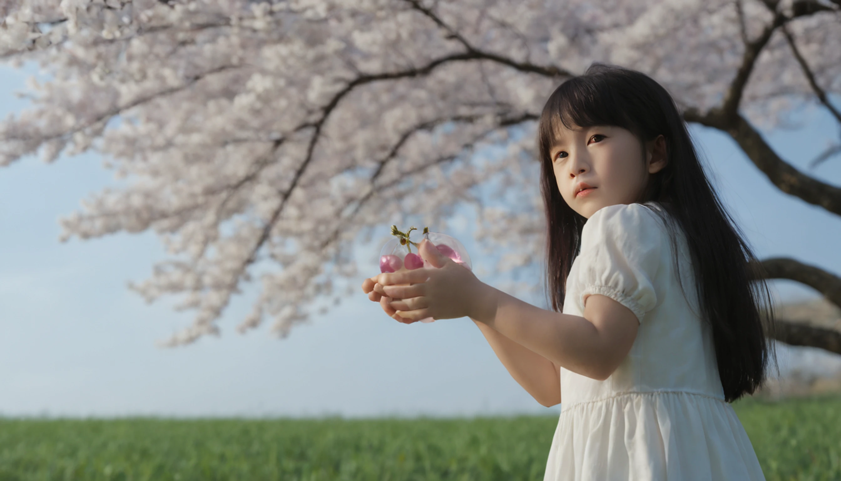 Vasta foto de paisagem, (vista de baixo, The sky is above and the open field is below), A  standing in a field of cherry blossoms looking up, (lua cheia: 1.2), (raios: 0.9), (nebulosa: 1.3), montanhas distantes, Árvores BREAK Crafting Art, (Luz Quente: 1.2), (Vagalumes: 1.2), Luzes, Muito Roxo e Laranja, Detalhes Intrincados, volumeric lighting, Realismo BREAK (Obra-prima: 1.2), (melhor qualidade), 4k, ultra-detalhado, (dynamic compositing: 1.4), detalhes muito detalhados e coloridos, (rainbow colors: 1.2), (bright illumination, Atmospheric Illumination), sonhador, magica, (solo: 1.2)