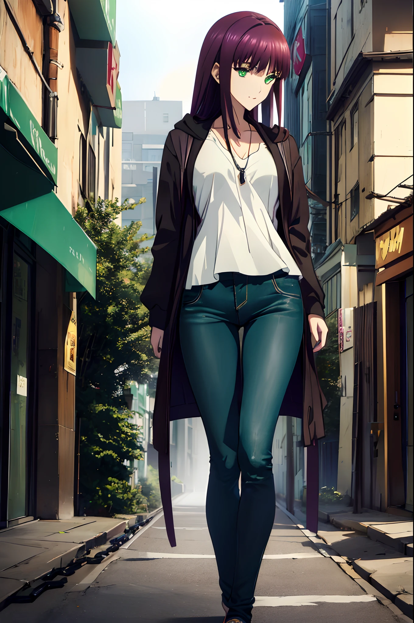 ((best quality, masterpiece:1.3, 8K)), (detailed), highly detailed face and skin texture, detailed eyes, full body, outdoor, daytime, summer, (slender body:1.1), 1girl, (solo), (18+ years old), white skin, bright lips, worried, embarrassed, panicking, long hair, boho outfit, medium breast, (jeans pants), wetting herself:1.5, desperation:1.2,