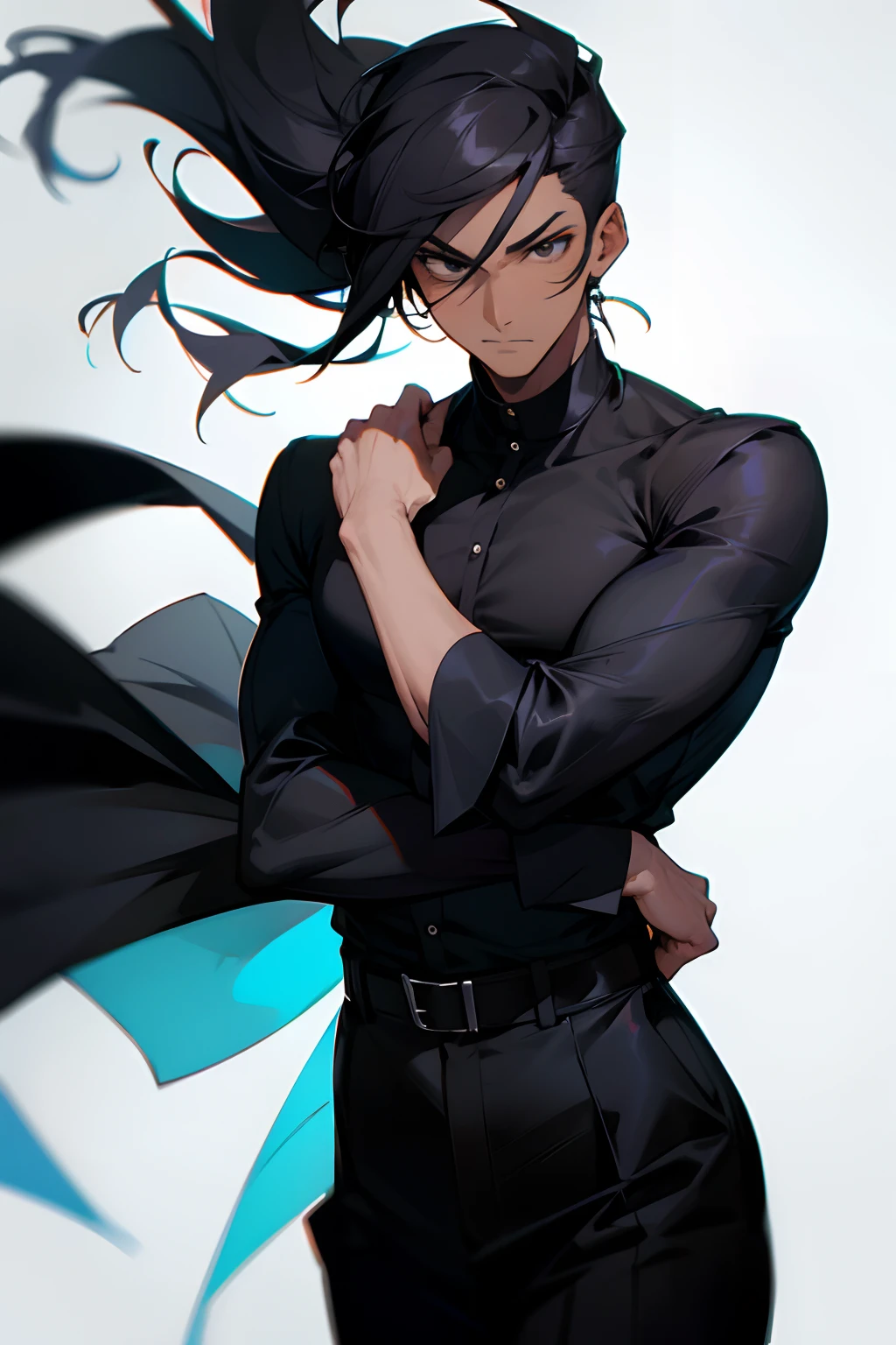 black guy, black blouse,