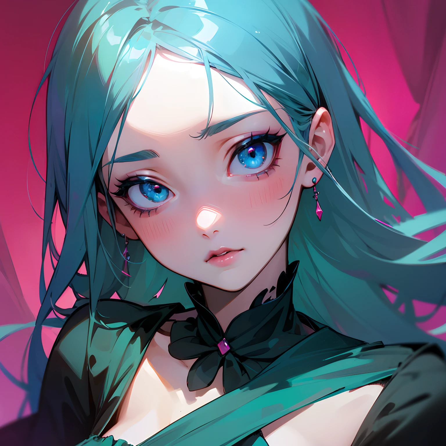 finest image, (8k, RAW photo, realistic), amorous expression, lewd expression, pink eyeshadow, cute girl, blue shining big eyes, dark green hime cut, slender, red big thick lips, flamenco costume, portrait