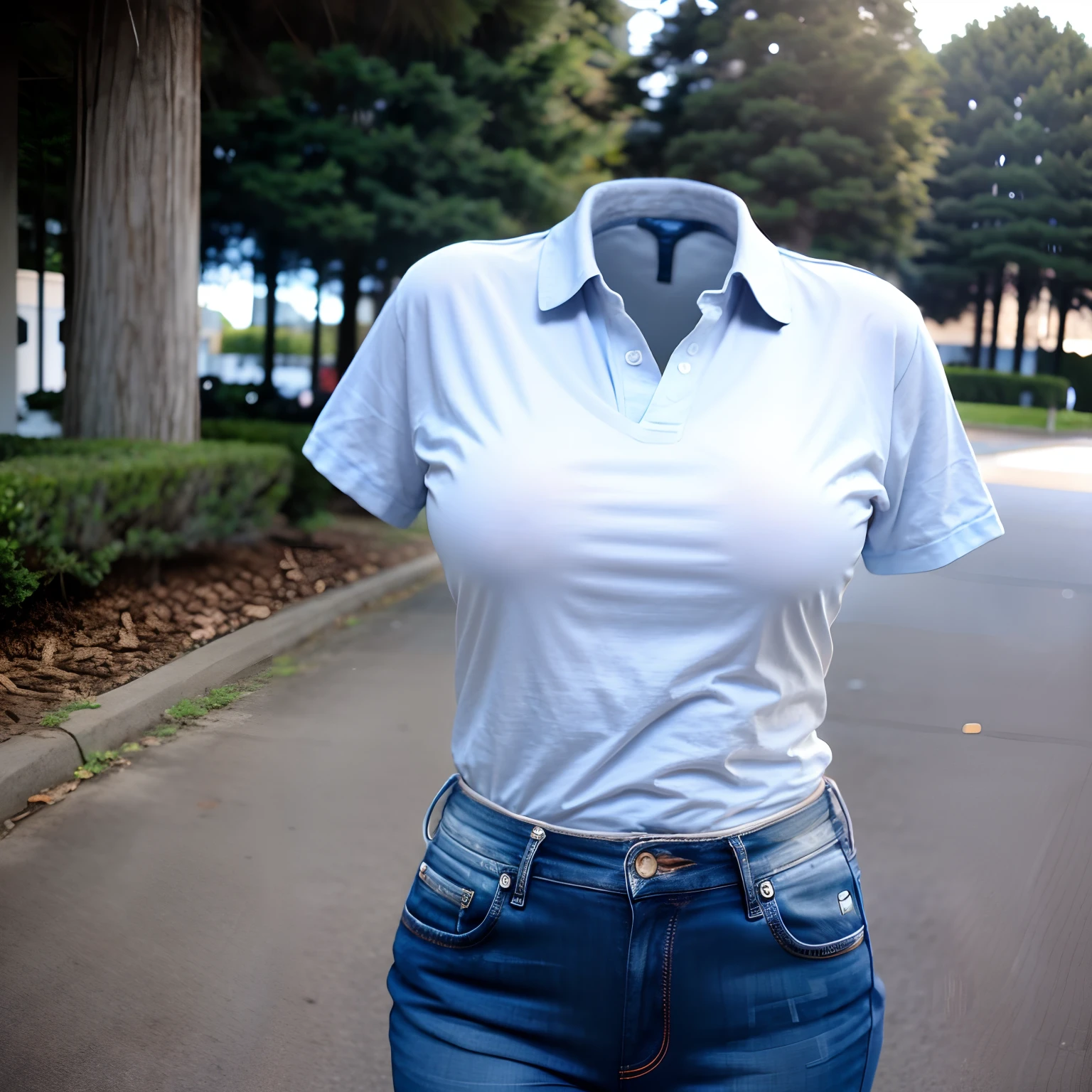 polo shirt, shorts, clothes come off, (stripe), in park, (invisible:1.7, no humans:1.7, headless:1.7, faceless:1.7), (cute big breasts), (close-up shot of breasts:1.6), (8k, RAW photo, best quality, masterpiece:1.2), (realistic, photo-realistic:1.37), photon mapping, radiosity, ((Hasselblad photography)), physically-based rendering